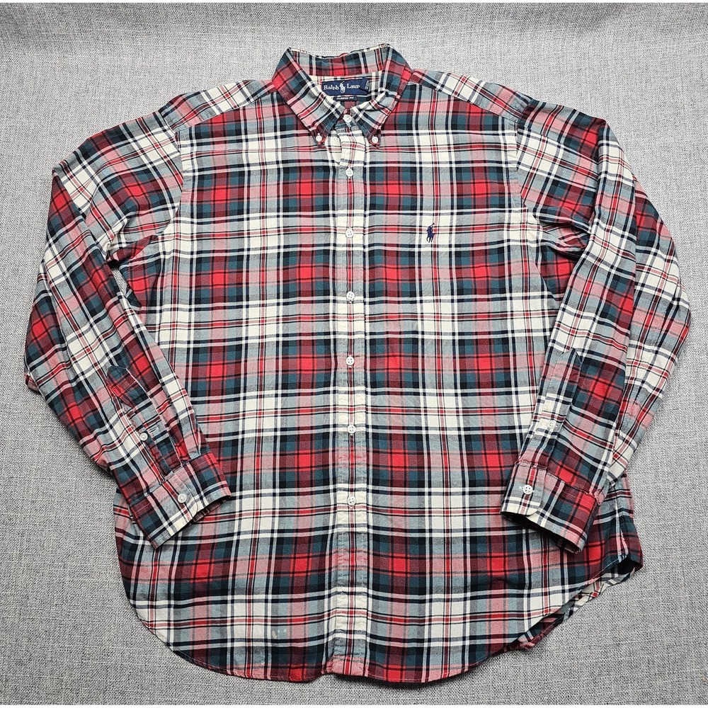 Ralph Lauren Shirt Mens XL Red Plaid Twill Long Sleeve Button Down‎ Classic Fit